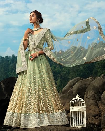 Prasheem Fashion Women's Net Lehenga Choli with Heavy Sequence Work and Dupatta Designer