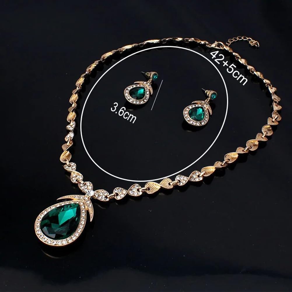 Shining Diva Fashion Latest Stylish Design Fancy Crystal Necklace Jewellery Set for Women (15221s)(Green)