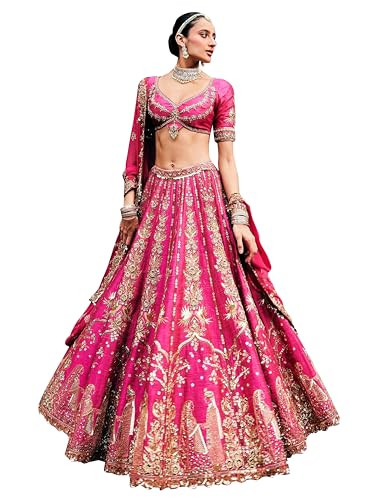 TRENDMALLS Women's Art Silk Sequin Embroidery Work Lehenga Choli Dupatta Set (L298-Pink) SemiStitch