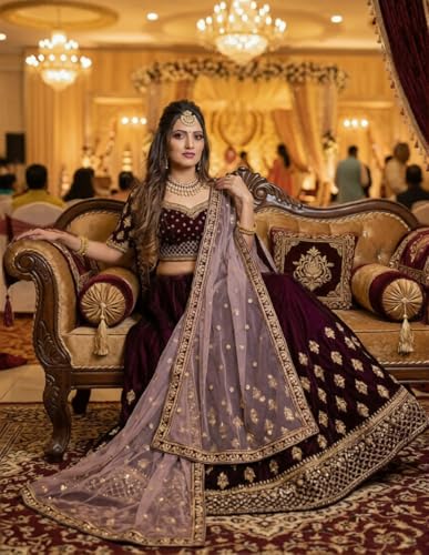 Gopkanya enterprise Women's Designer Silk Maroon Lehenga Choli Set with Heavy Gold Zari Embroidery - Readymade & Ready to Wear Bridal Lehenga for Weddings, Engagements, and Festive Receptions