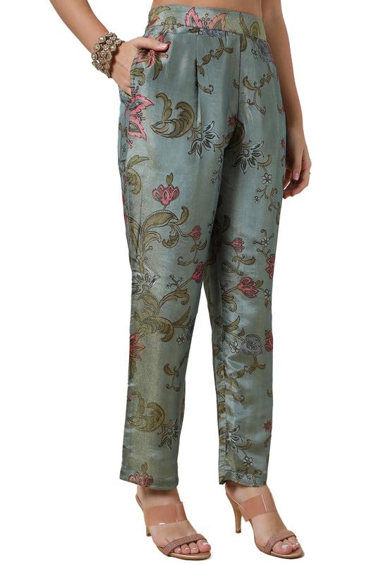 Soch Womens Sap Green Tissue Botanical Print Suit Set with Cutdana