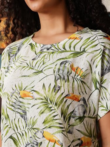 Clovia Women's Rayon Printed Top & Shorts Set (LS0533P11_Green_L)