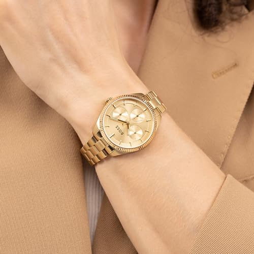 BOSS Sage Sport Qtz Multifunction Thin Gold Round Dial Women's Watch|Ionic Plated Thin Gold Steel Material|Gold Color Band - 1502803