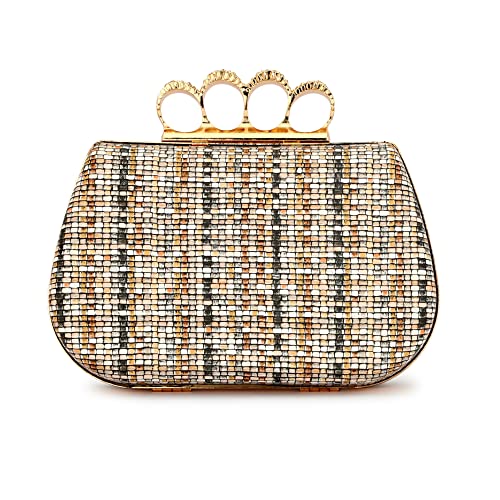 TOOBA Handicraft Hand Beautiful Bling Box Clutch Bag 4 Ring Purse for Bridal, Casual, Wedding Bag for Women & Girls Bag for Women