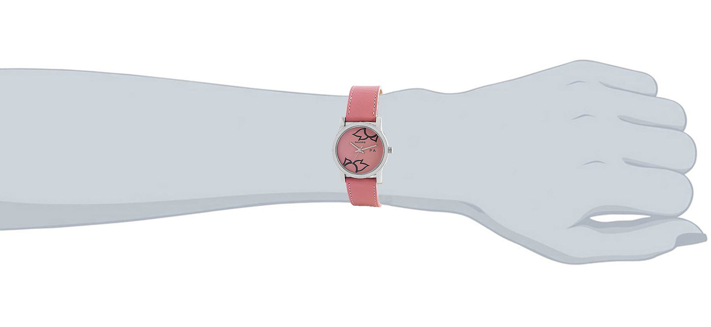 Maxima Leather Attivo Steel Analog Pink Dial Women's Watch - 23346Lmli, Band Color-Pink