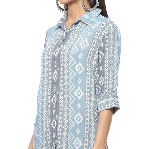 BIBA Women's Rayon Printed Short_Regular Fit Kurta Mix and Match(TOP & TUNICS20204_Blue_36), Large