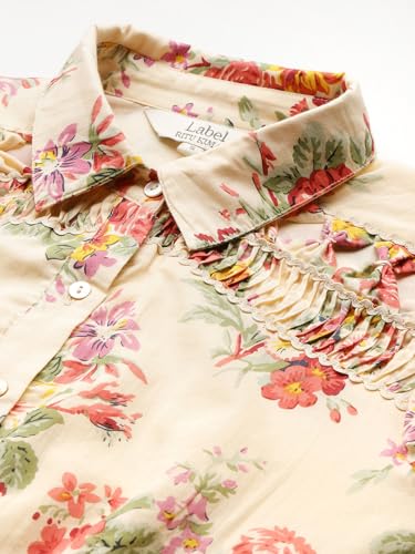Label RITU KUMAR Collar Neck Full Sleeves Printed Short Dress with Belt Ecru