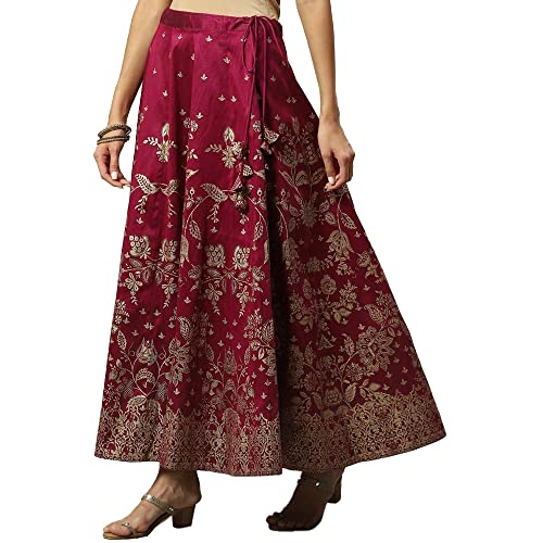 BIBA Women's Printed Maxi Flared Mix and Match (Skirts/T18786_Plum_XL)