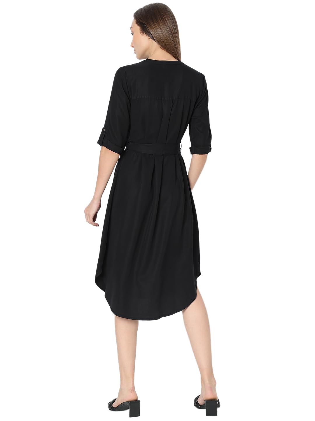 Vero Moda Women's Polyester Blend Classic Below The Knee Dress (10319956-Jet Black_Jet