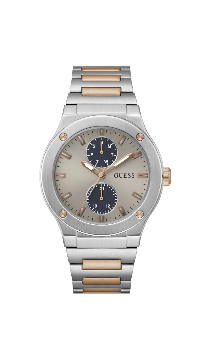 GUESS Stainless Steel Analog Grey Dial Men's Watch-Gw0795G2, Band_ Silver, Dial_ Beige