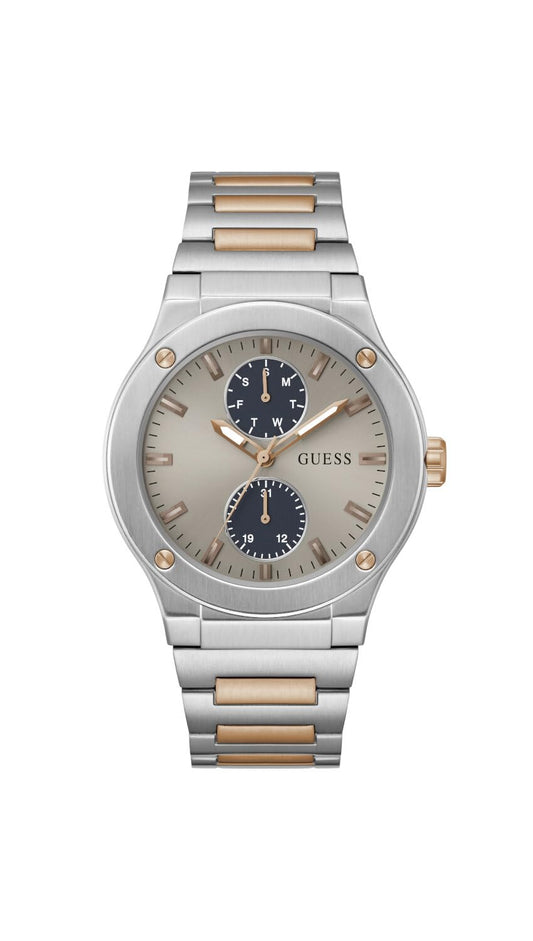 GUESS Stainless Steel Analog Grey Dial Men's Watch-Gw0795G2, Band_ Silver, Dial_ Beige