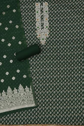 Soch Womens Green Jam Cotton Floral Print Unstitch Dress Material With Zari