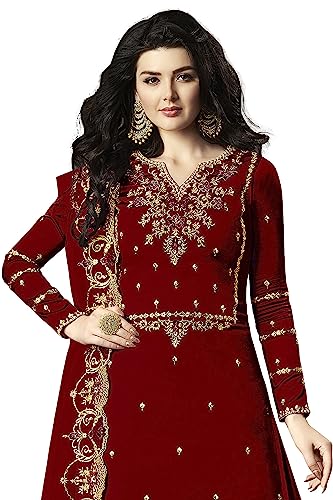 Heewaa Women's Georgette Semi Stitched Salwar Suit Dupatta Set (Maroon)
