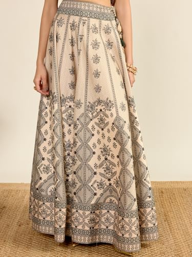 Aarke Ritu Kumar Ecru Round Neck Blouse With Lehenga And Dupatta