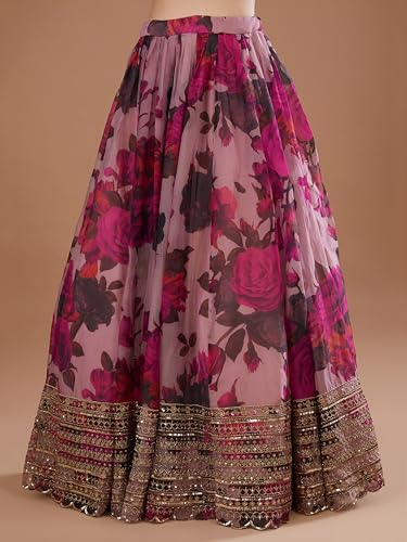 Zeel Clothing Women's Organza Semi-stitched Print and Sequins Embroidered Lehenga Choli With Dupatta (7067-Pink--Lehenga-Choli-Latest, Free size) (Pink)