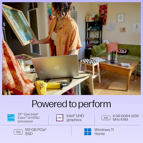 HP 15, 13th Gen Intel Core i3-1315U Laptop (8GB DDR4, 512GB SSD) Anti-Glare, Micro-Edge, 15.6"/39.6cm, FHD, Win 11, MSO 21, Silver, 1.59kg, Intel UHD Graphics, 1080p FHD Camera, 15-fd0465TU