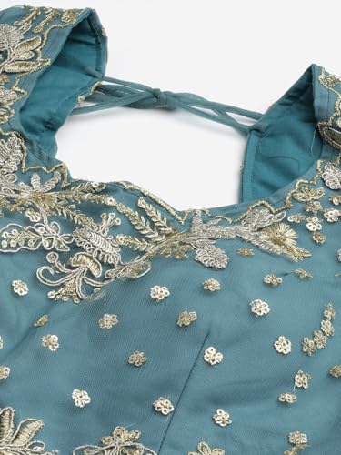 AG Clothing Women's Net Semi Stitched Lehenga Choli With Dupatta | Thread And Sequin Embroidery Pattern | Traditional, Wedding, Ethnic Wear Lehenga (AD-CINDERELLAm-VOL11m-8408-Turquoise)