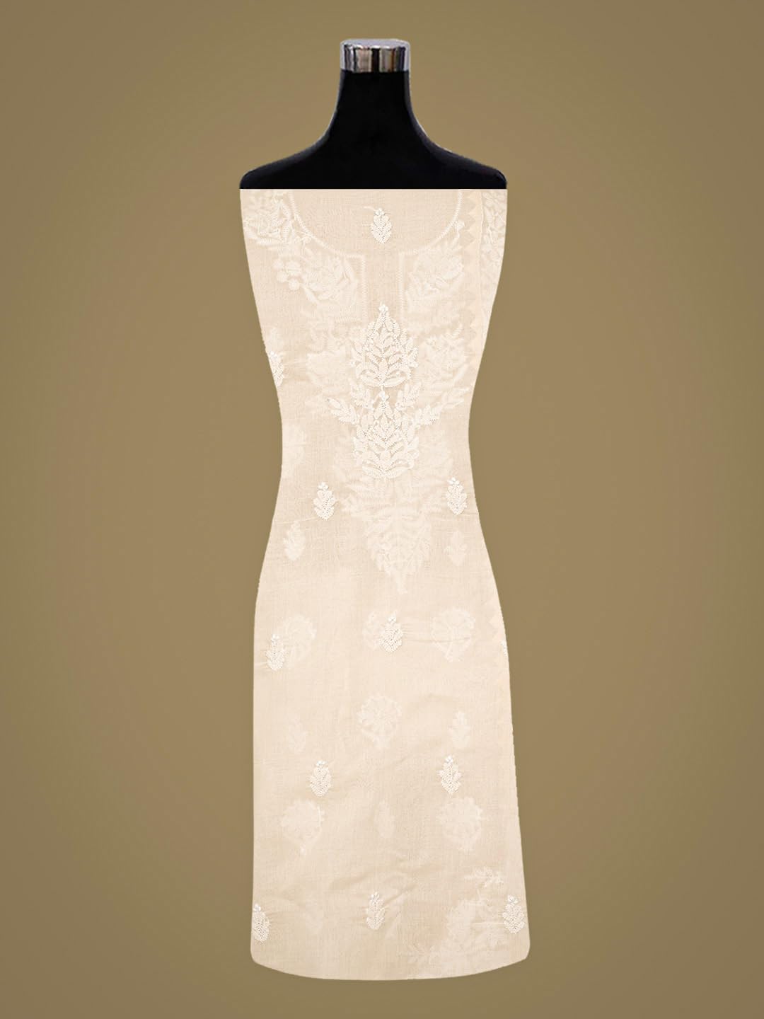 Ada Hand Embroidered Lucknowi Chikankari Unstitched Cotton Dress Material Suit Piece with Dupatta for Women 01A871559 Peach