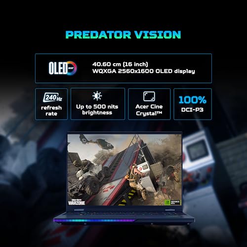 acer Predator Helios 16 AI, Intel Core Ultra 9 Processor,RTX 5090-24 GB GDDR7,32 GB/1 TB, WQXGA OLED, 16.0"/40.64 cm, 240Hz, Win 11 Home, Abyssal Black, 2.65 kg, PH16-73, RGB KB, Gaming Laptop