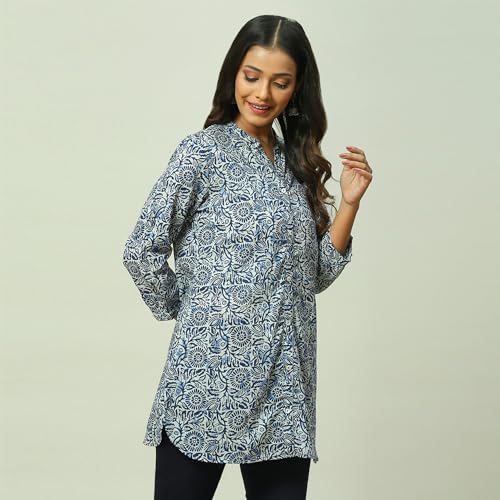 Rangriti Women's Regular Fit Blouse (RMMINDIETO18337SS23INDG_Blue