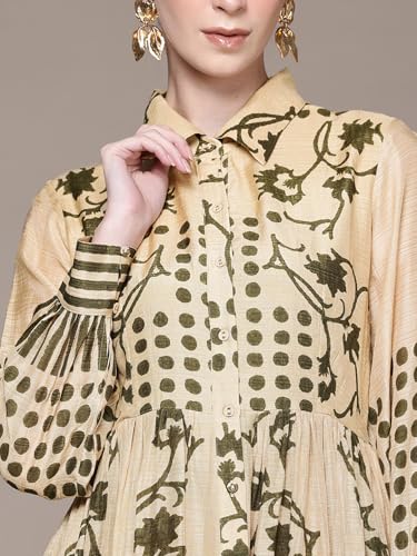 Ritu Kumar Beige Kariyana Fit & Flare Full Sleeve Dress