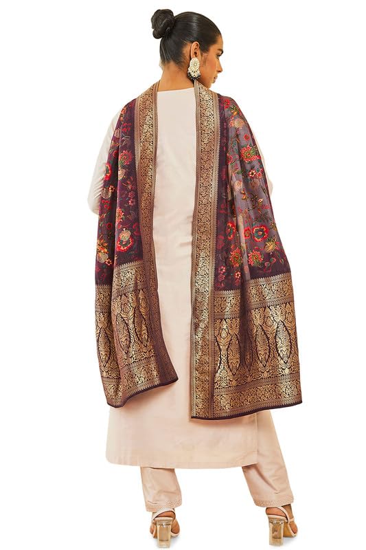 Soch Womens Blush Pink Silk Blend Floral Embroidered Suit Set with Contrast Dupatta