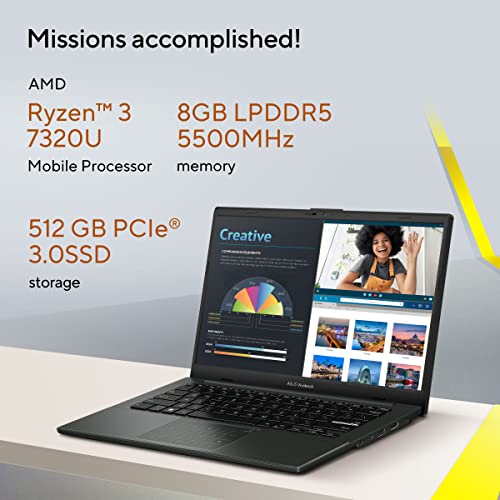 ASUS Vivobook Go 14, AMD Ryzen 3 7320U, 8GB RAM, 512GB SSD, FHD 14", Windows 11, Office Home 2024, Mixed Black, 1.38 kg, E1404FA-NK3325WS, AMD Radeon iGPU, M365 Basic (1Year)*, Thin & Light Laptop