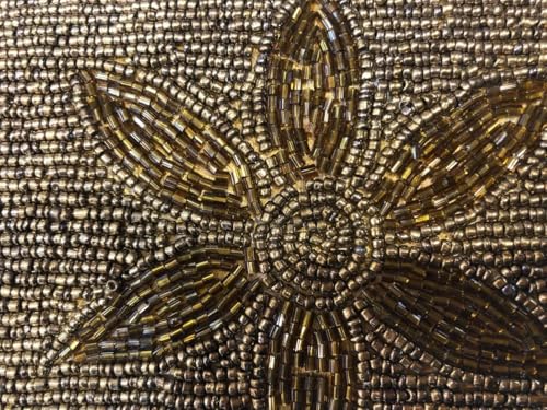 OLL OO LA LA BEAUTY Womens Handcrafted Beaded Clutch Purse, 25 Cm X 15 Cm, Golden Brown Color