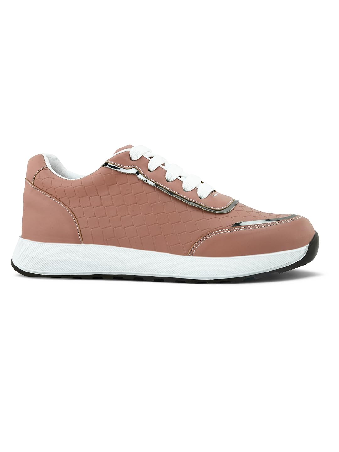 XE Looks Women's Peach Lace-Up Sneakers | Textured Design with Cushioned Sole | Trendy and Comfortable Sneaker Shoes For Girls & Women