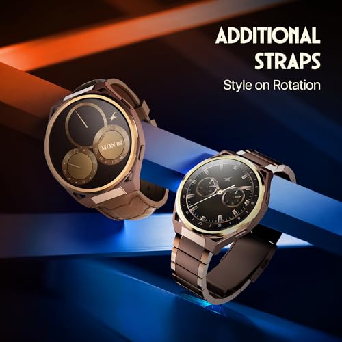 Fastrack Marvellous FX3 Smartwatch with 1.43” AMOLED Display, Metal Case & Strap, Slim 10.4mm Design, AI Watchfaces, BT Calling, HRM, SpO2 & Sleep Tracking, IP68, Additional Silicone Strap - Black