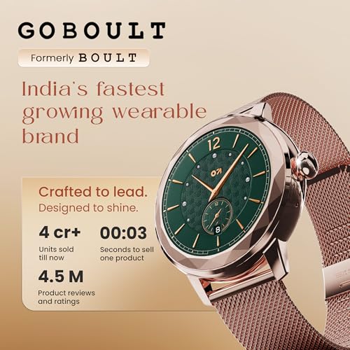 GOBOULT Newly Launched Alora Smart Watch 1.19'' AMOLED Display, BT Calling, Rotating Bezel, 150+Watchfaces, 800 Nits Brightness, AI Voice Assistant, SpO2 Monitoring, 120+ Sports Mode (Rose Gold)