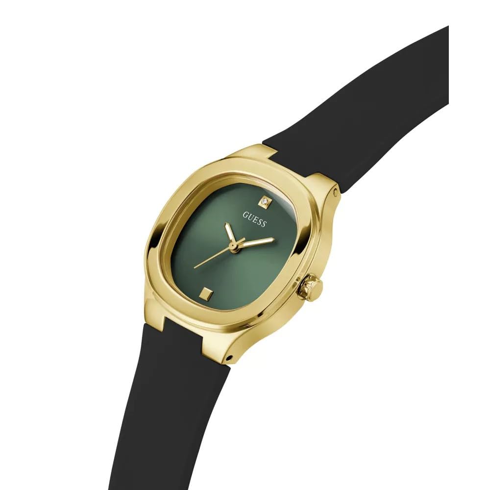 GUESS Silicone Women Green Analog Square Dial Watch- Gw0658L1, Black Band
