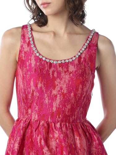 ONLY Women Self Design Fit and Flare Pink Dress