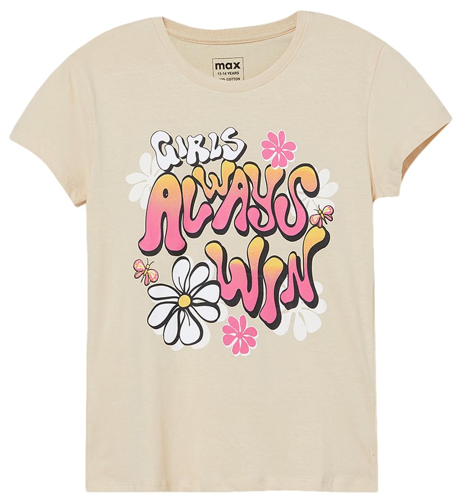 Max Girl's Regular Fit T-Shirt (W24EBT34_Beige