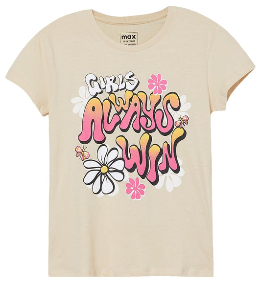 Max Girl's Regular Fit T-Shirt (W24EBT34_Beige