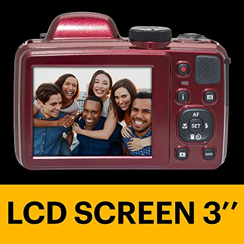 KODAK Pixpro Astro Zoom AZ405 Digital Camera Bridge, X40 Zoom, 24 mm Wide Angle, 20 Megapixels, LCD 3, Full HD 1080p Video, OIS, AA Battery – Red