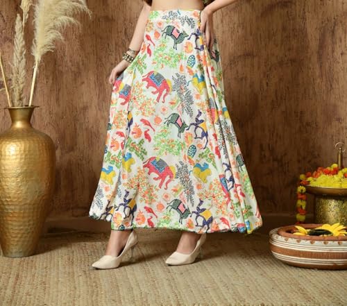 VAGISHA Women’s Flared Printed Long Maxi Skirt | Full Length Ethnic Western Skirts for Women | Soft Flowy Fabric | Elastic Waist | Perfect for Party