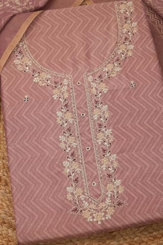 Soch Womens Onion Pink Linen Shimmer Chevron Print Unstitch Dress Material With Zari