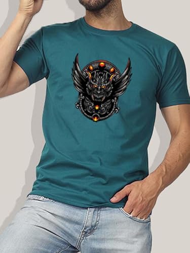 T-70 Men's Printed Half Sleeves Round Neck Poly-Cotton T-Shirt | Color - Peacock Green | Size - S