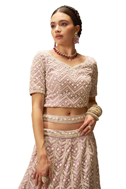 Soch Womens Purple Net Embroidered and Sequin Embellished Unstitched Lehenga Set