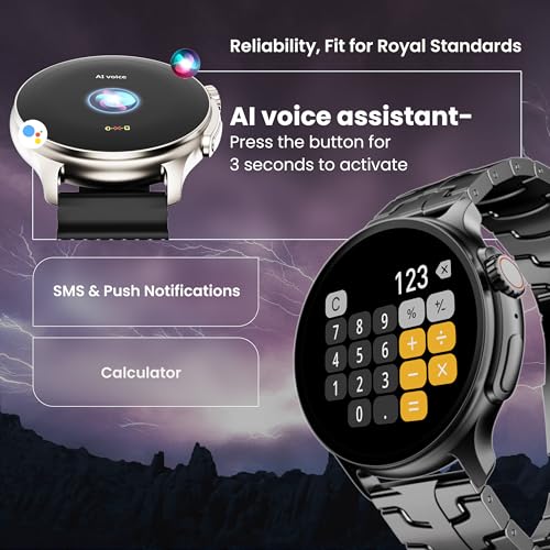 GOBOULT Crown R Pro 2 Smartwatch 1.43''HD AMOLED Display, BT Calling 5.2, 600 Nits Brightness, IP67, 150+ Watchfaces, 120+ Sports Modes, AI Voice Assistant, SpO2 Monitoring (Charcoal Black)
