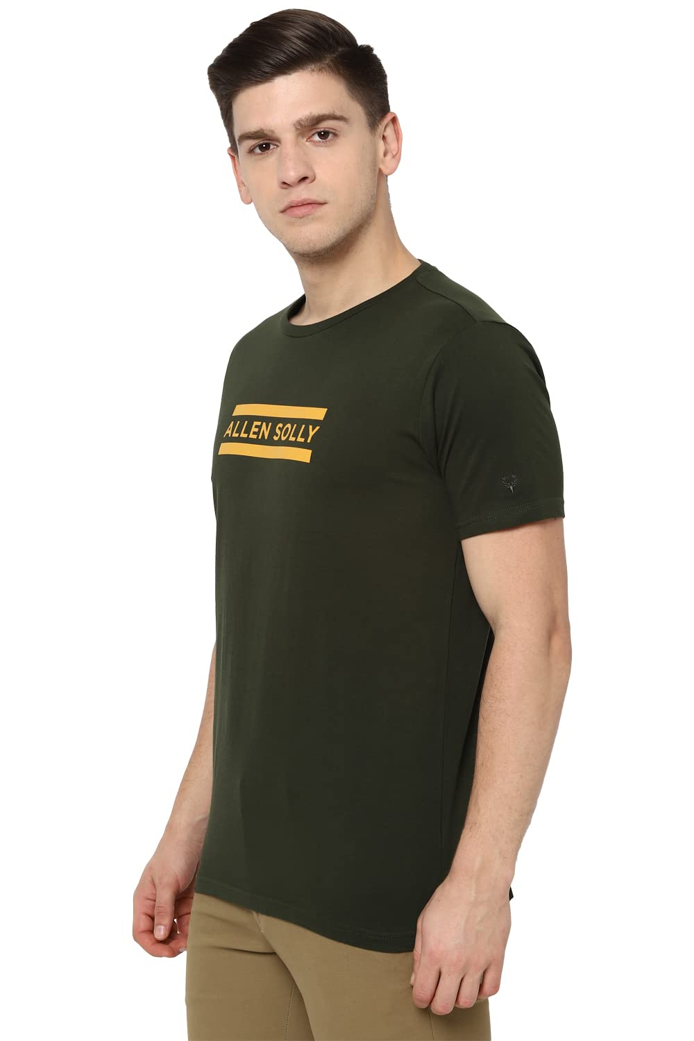 Allen Solly Cotton Men's Solid Regular Fit T-Shirt (ASKCQRGFZ43268_Olive Large)