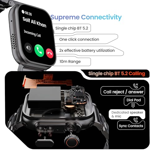 GOBOULT Newly Launched Crown Smart Watch 1.95'' Screen, BT Calling, Working Crown, Zinc Alloy Frame, 900 Nits Brightness, AI Voice Assistant, SpO2 Monitoring, 120+ Sports Mode (Chrome)