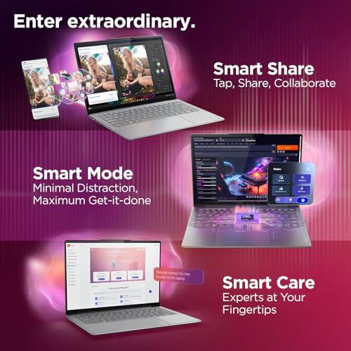 Lenovo Yoga Slim 7 Smartchoice Aura Edition Intel Evo Core Ultra 7 256V (16GB RAM/512GB SSD/14 (35.5cm)/WUXGA OLED/Copilot+ PC/Windows 11/MSO 365 Basic+Office 24/Seashell/1.19Kg), 83JX00H2IN AI Laptop