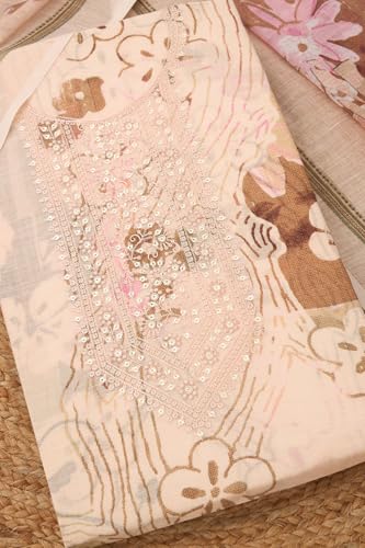 Soch Womens Cream Linen Blend Floral Print Unstitch Dress Material With Sequins