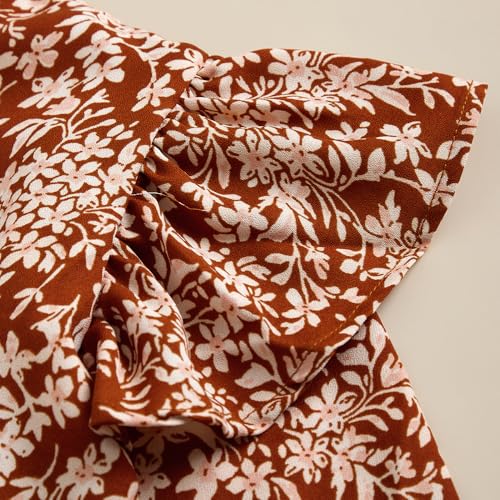 Hopscotch Girls Balloon Sleeves Brown 2-Pc Floral Blouse & Leggings (14-15 Years)