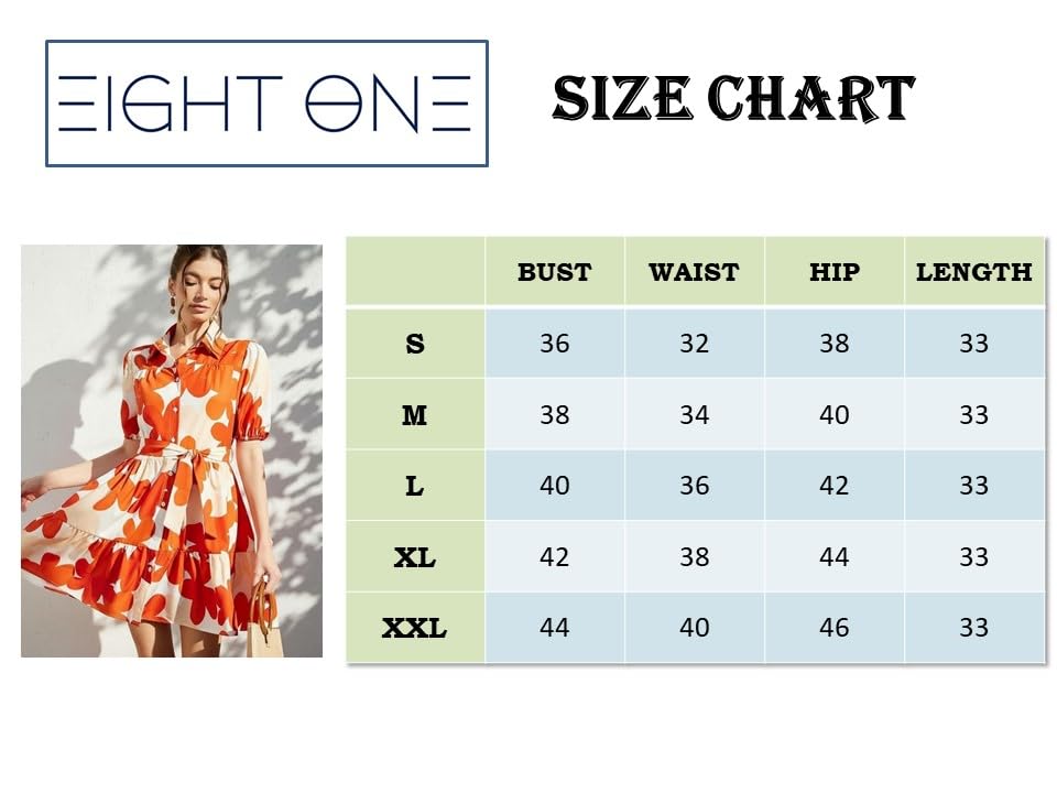 eightone Women's Floral Print Rayon Ruffled A-Line Midi Dress – Elegant Summer (in, Alpha, L, Regular, Orange)