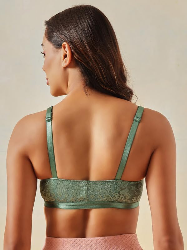 Clovia Women's Cotton Spacer Cup Non-Padded Non-Wire Full Figure Front Open Bra (BR2405P11_36D_Green)