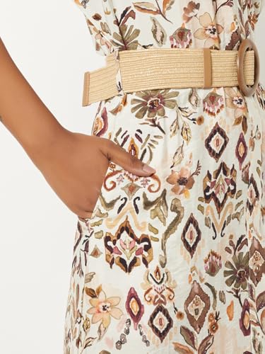 Max Women's Cotton Blend A-Line Below The Knee Dress (BOH15_Ecru