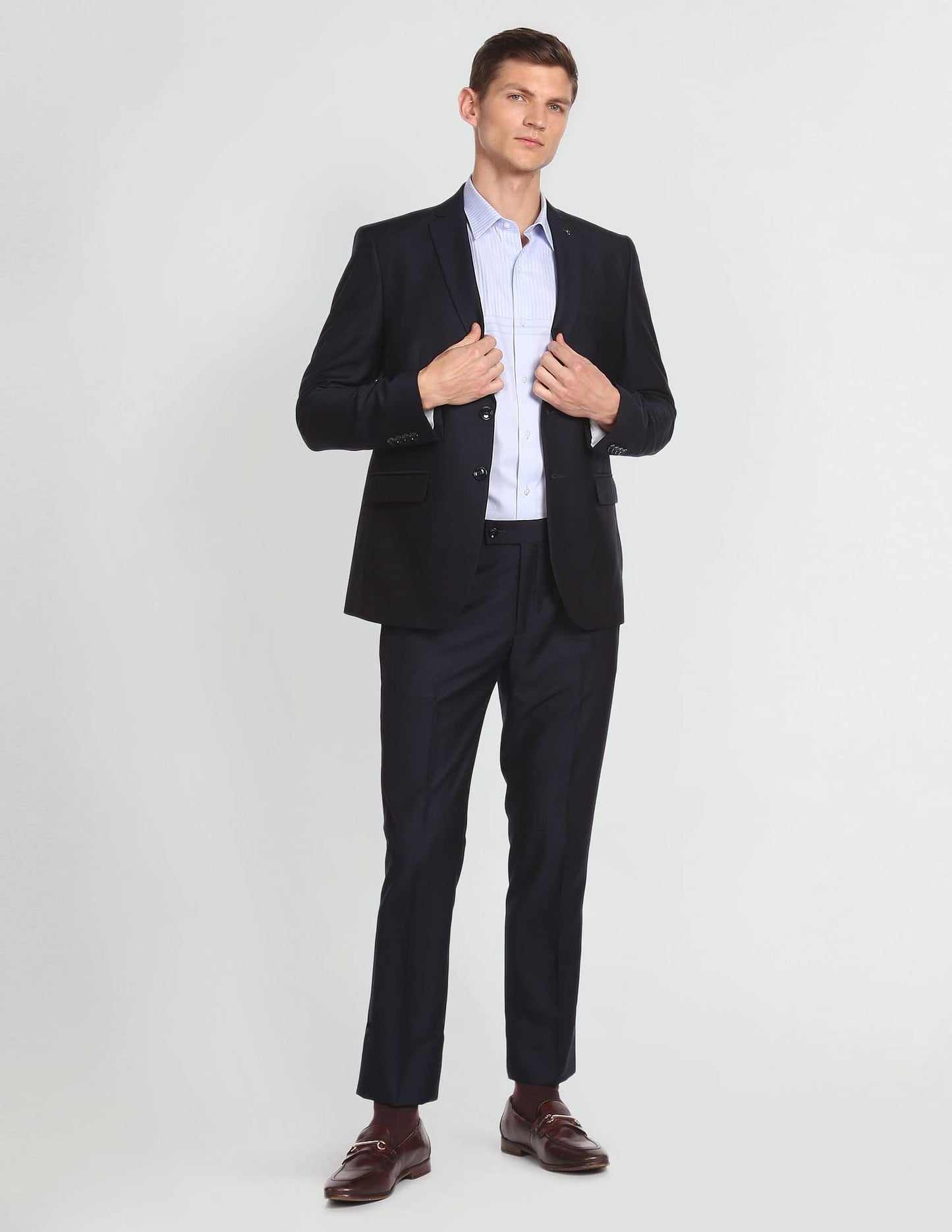 Arrow Men's Rayon Notch Lapel Collar Dobby Two Piece Suit (ARAFSU5514_Navy